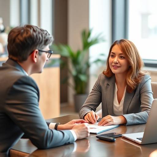A financial advisor sitting with a client, representing financial consultations