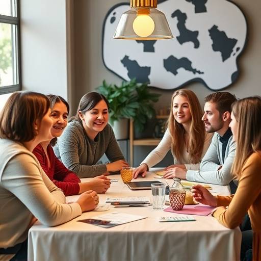 A group of people discussing finances around a table, symbolizing community support and shared financial knowledge