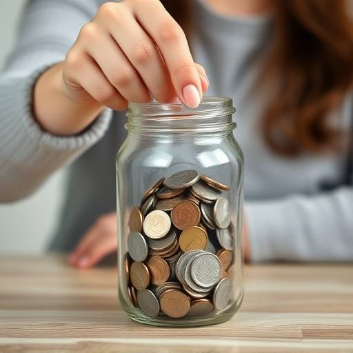A person consistently adding coins to a jar, illustrating consistent saving habits
