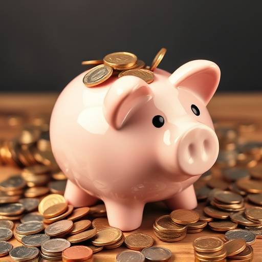 A piggy bank overflowing with coins, symbolizing savings and financial security