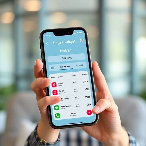 Image showcasing a person using a budgeting app on their phone, emphasizing the role of technology in managing finances